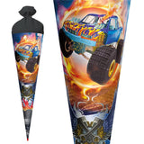 Roth Schultüte Monstertruck Fire, 70cm, rund, Rot(h)-Spitze, Filzverschluss, Folieneffekt
