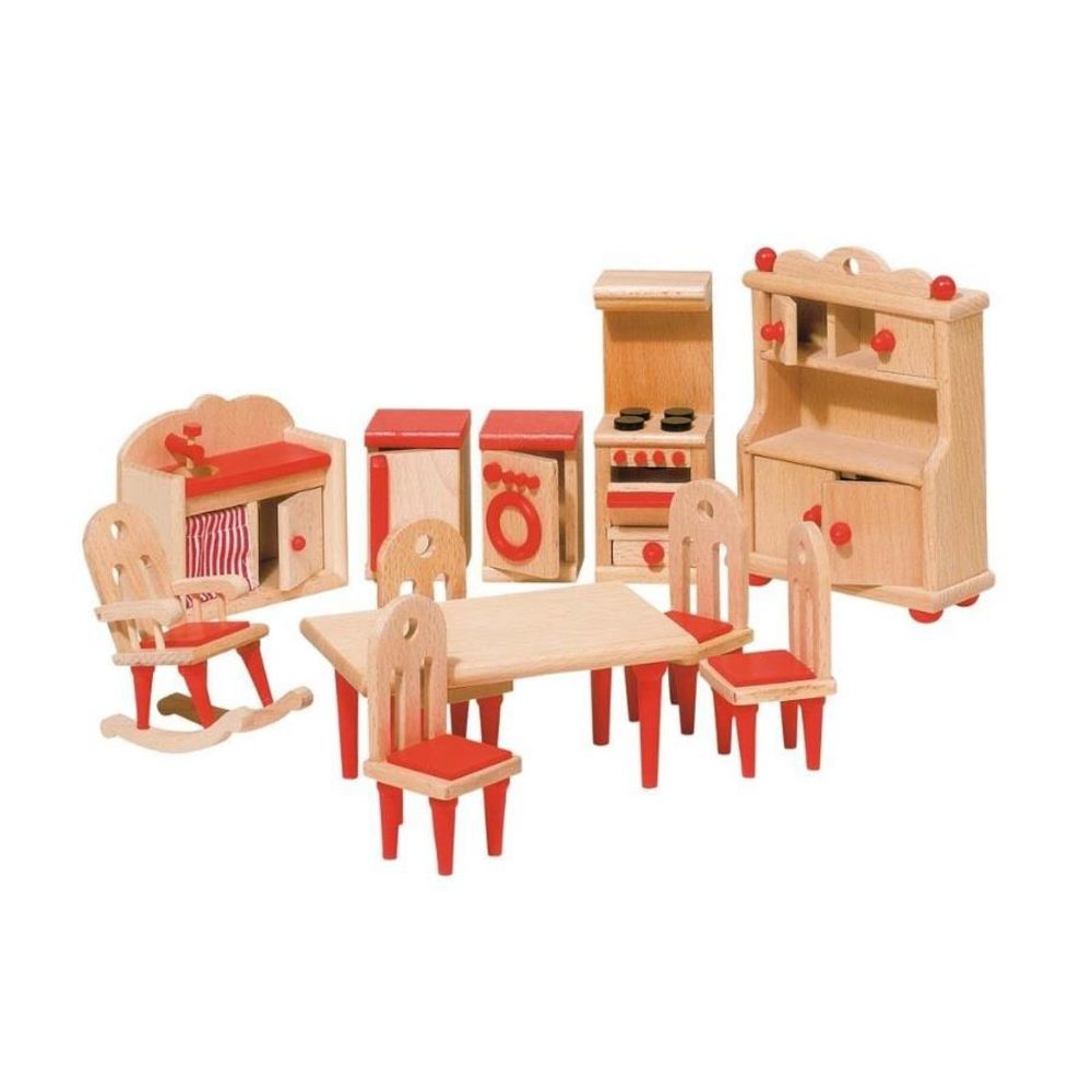 Goki Puppenmöbel Küche, 11-teiliges Puppenhauszubehör aus Holz