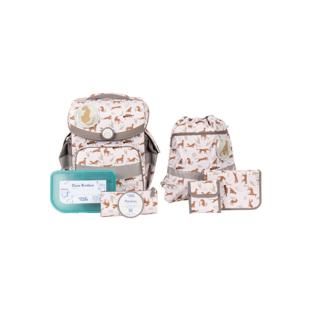 School-Mood Schulranzenset Timeless Air+ Leopard (Nordic Collection, weiß)