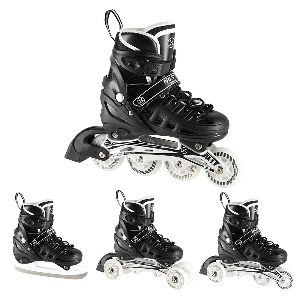 NILS EXTREME NH10905 4in1 LED Inliner Schlittschuhe Rollschuhe Gr. 31-34, Schwarz, verstellbar