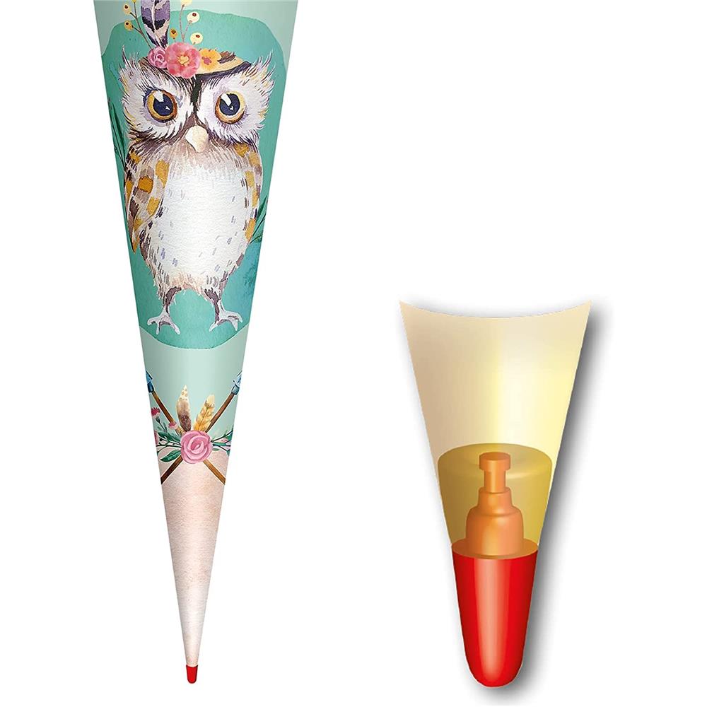 Roth Schultüte Eule Lieselotte, 70cm, rund, Rot(h)-Spitze, Filzverschluss