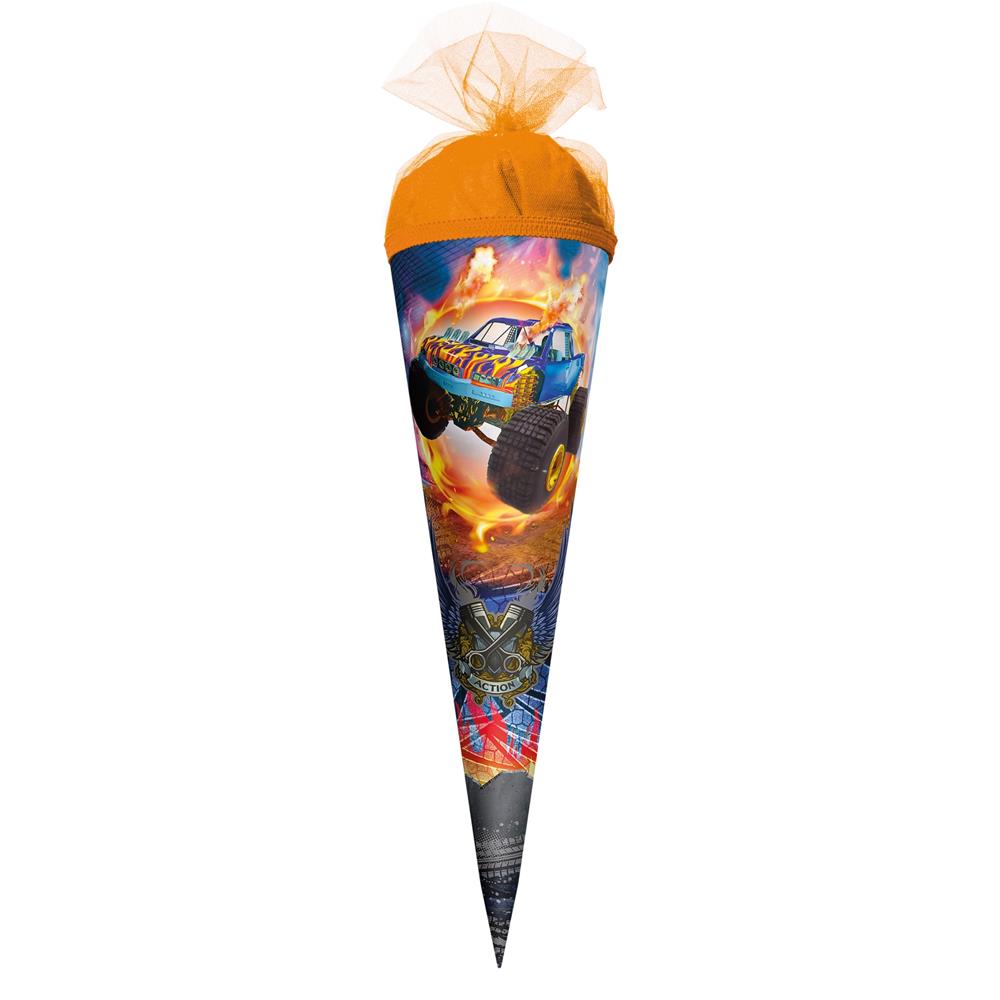Roth Schultüte Monstertruck Fire, 35cm, rund, Tüllverschluss