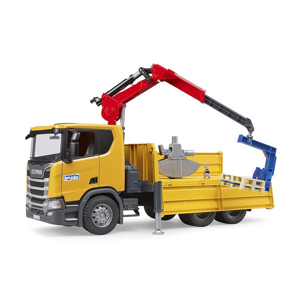 Bruder 03551 - Scania Super 560R Baustellen-LKW mit Kran und 2 Paletten, 1:16