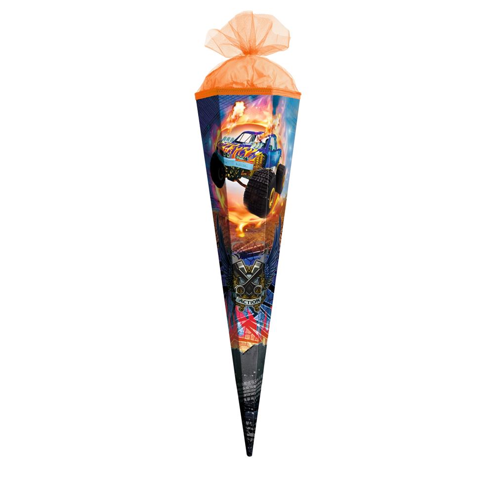 Roth Schultüte Monstertruck Fire, 50cm, eckig, Tüllverschluss