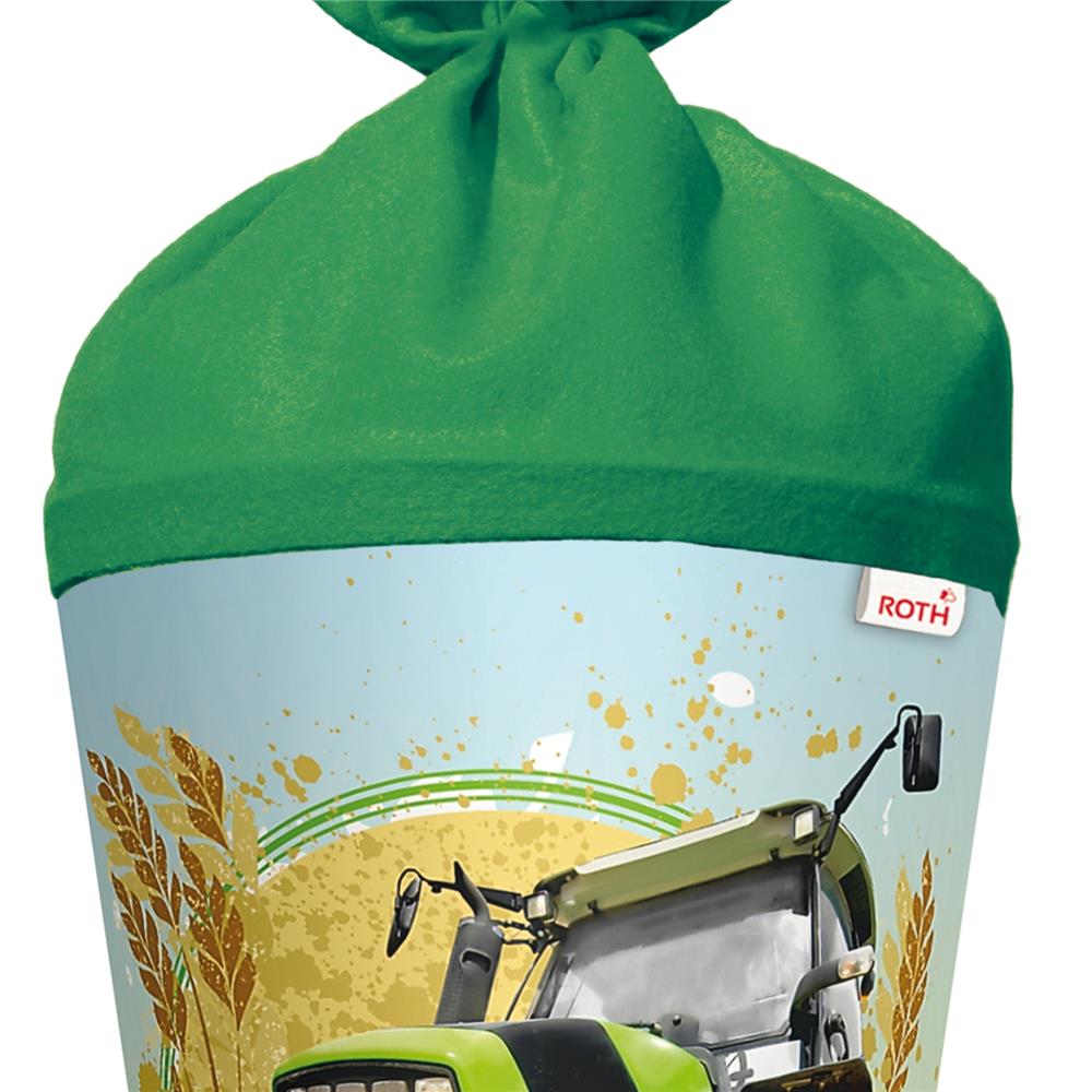 Roth Schultüte Traktor, 70cm, rund, Rot(h)-Spitze, Filzverschluss