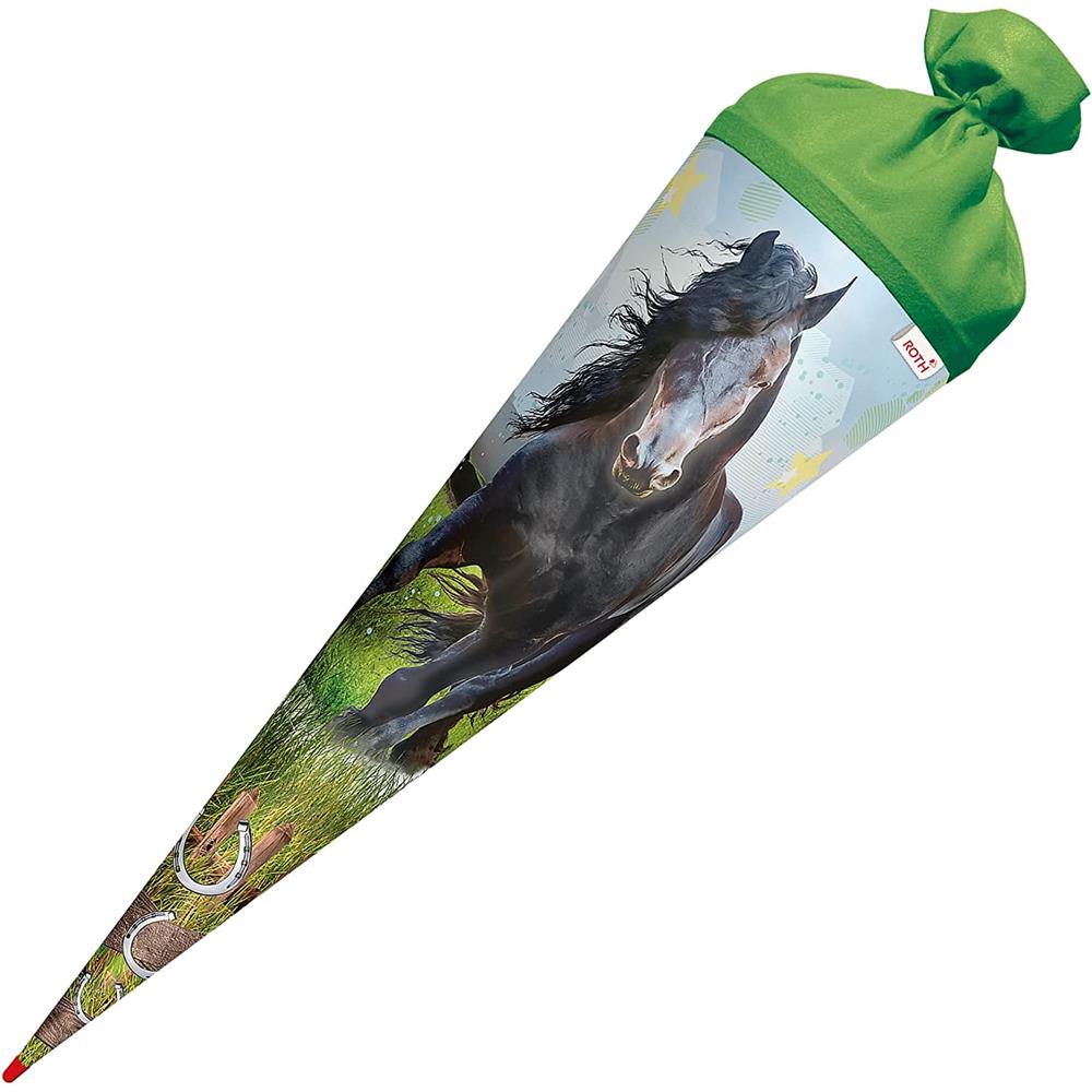 Roth Schultüte Power Pferd, 70cm, rund, Rot(h)-Spitze, Filzverschluss