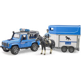 Bruder 02588 - Land Rover Defender Polizeifahrzeug, Pferdeanhänger, Pferd und Polizist