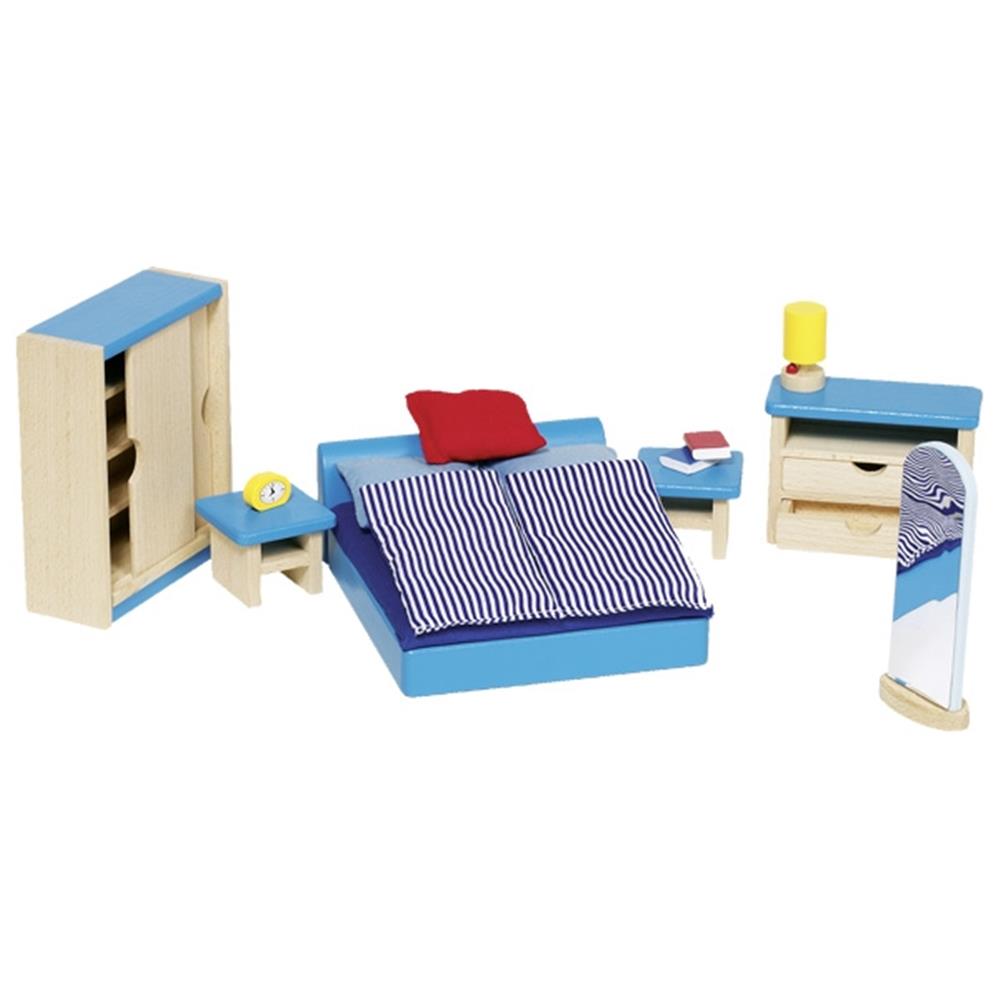 Goki Puppenmöbel Schlafzimmer, 16-teiliges Puppenhauszubehör aus Holz