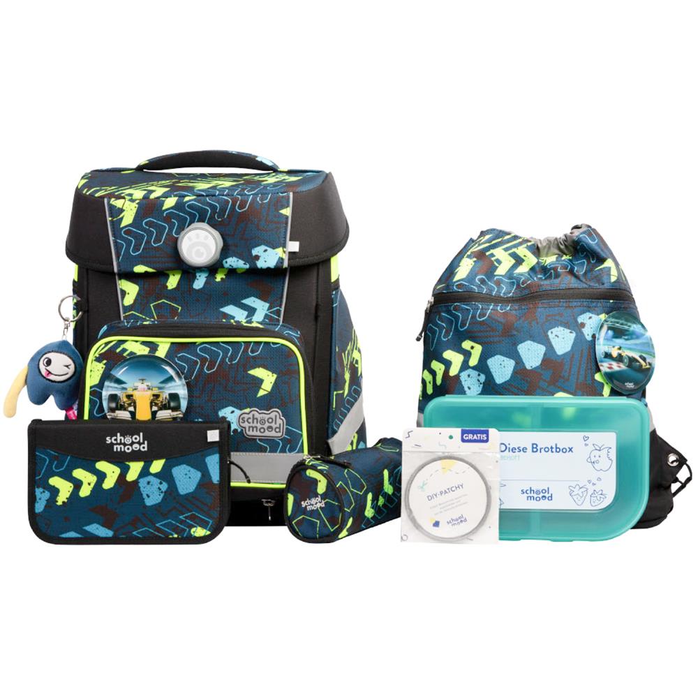 School-Mood Schulranzen Set Champion Maxx Pro Elias (Rennwagen) 7-teilig mitwachsend