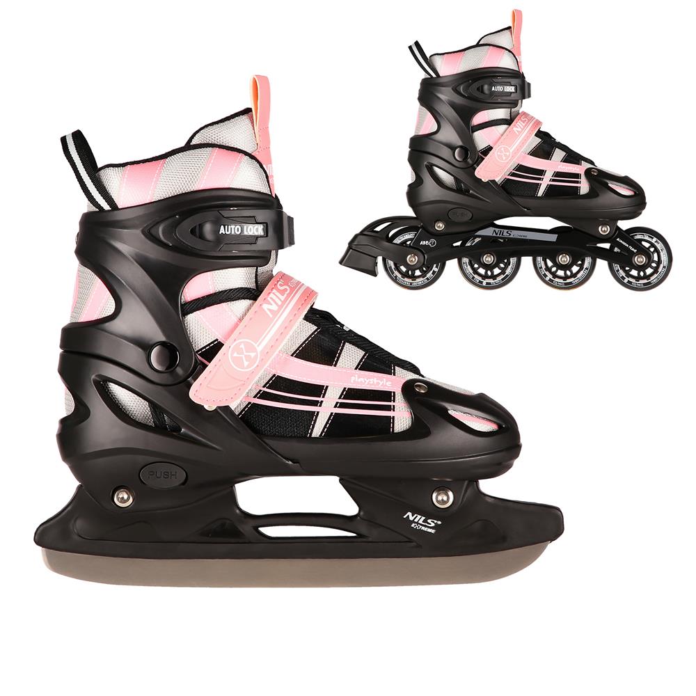 NILS EXTREME NH18366A 2in1 Inliner Schlittschuhe Gr. 39-43, Rosa-Weiß, verstellbar