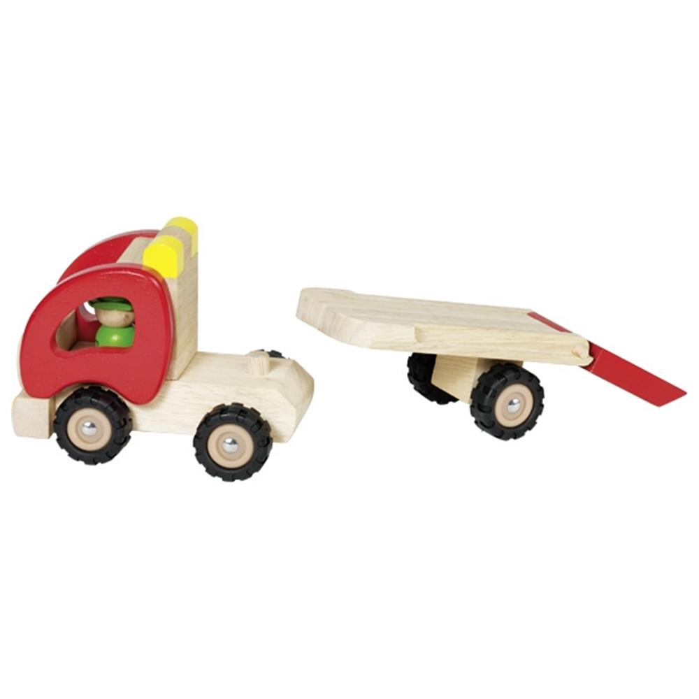 Goki Bauernhoffahrzeug aus Holz - Tieflader mit Radlader