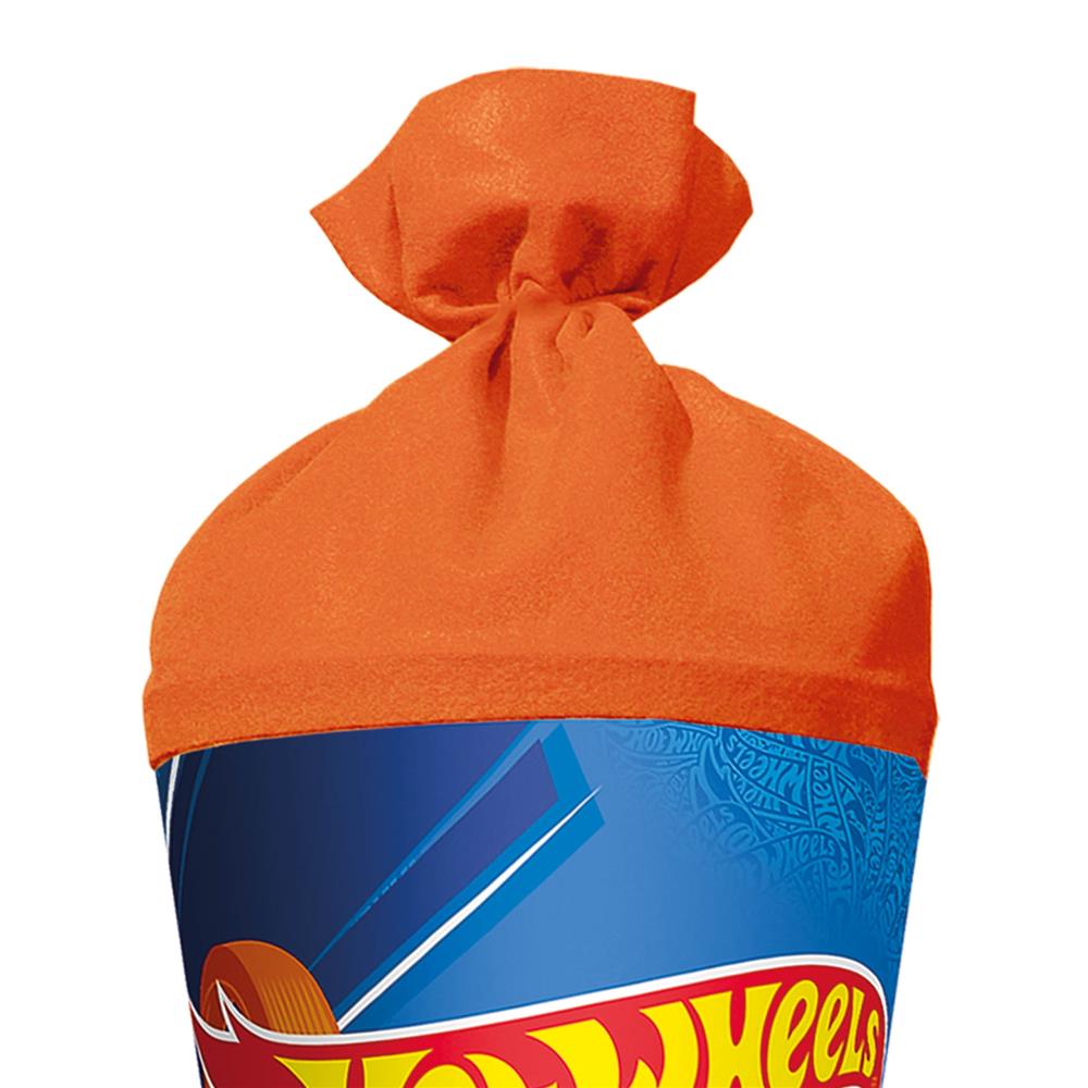 Roth Schultüte Hot Wheels, 70cm, rund, mit Rot(h)-Spitze und orangefarbigem Filzverschluss